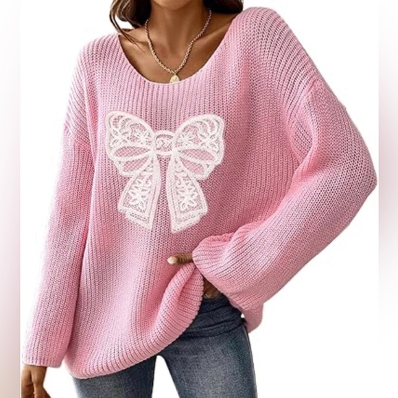 Chicgenes Sweaters - 🩷 CHICGENES Oversized Sweater with White Bow Design
